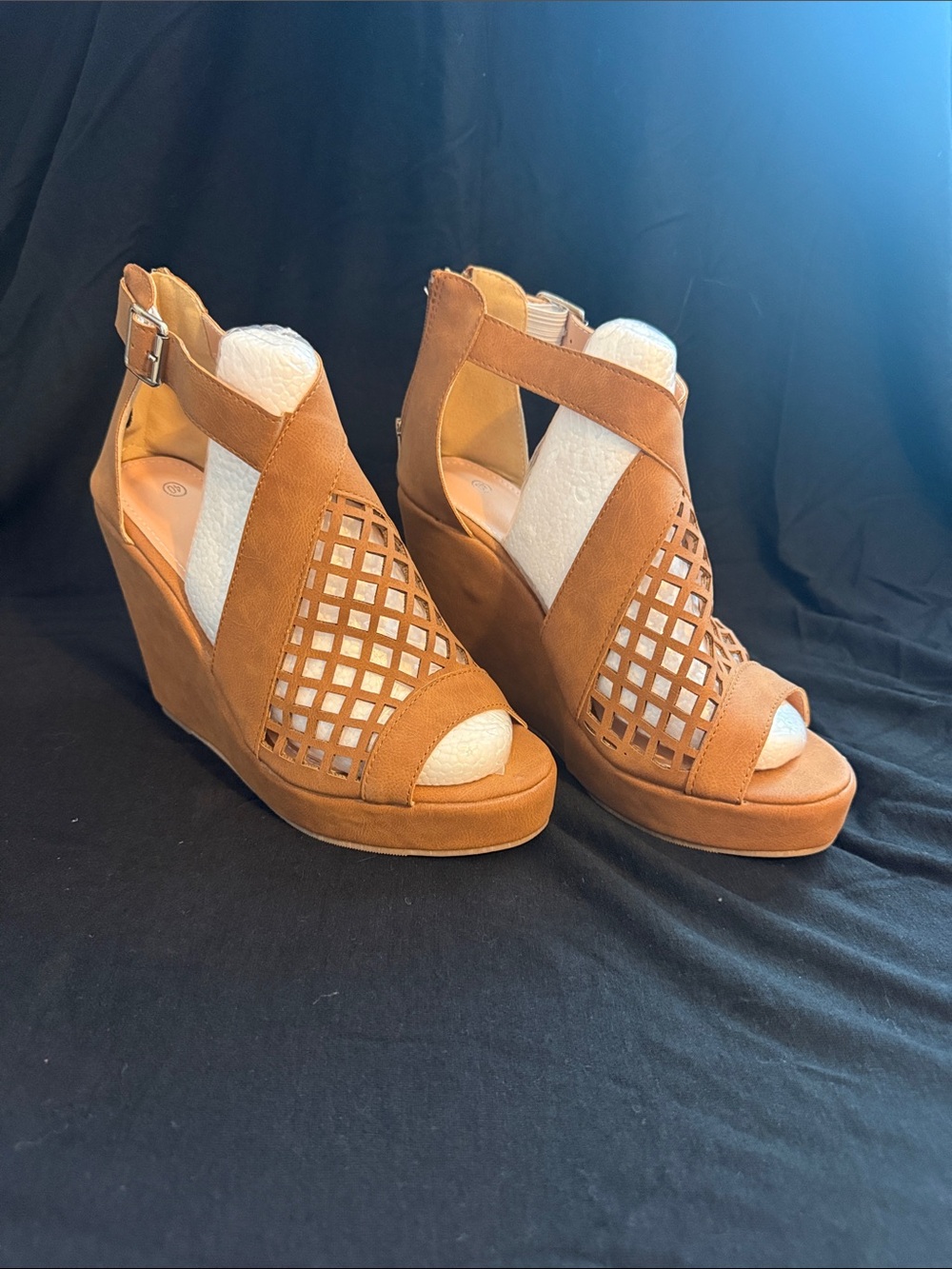 Women’s Chestnut Wedge Sandals with Cutout Lattice Upper